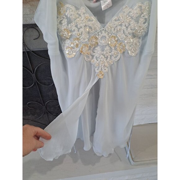 Linea Donatella Sheer Blue Chemise Embroidered Floral Lace  Women's Negligee L - Picture 5 of 8